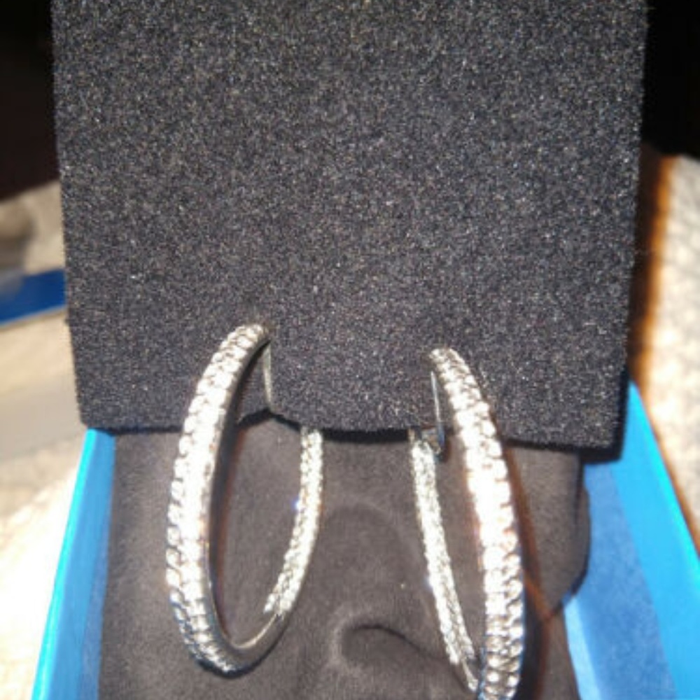 Joan Boyce Cubic Zirconia Hoop Earrings Clips New